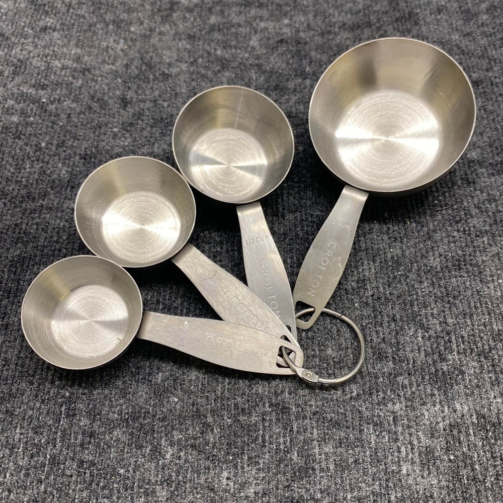 Crofton Stainless Steel Measuring Cup Set 4 Piece Silver Engraved Markings Ring